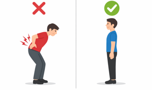 中腰姿勢と正しい姿勢の比較イメージ
