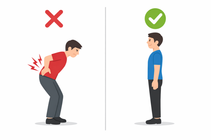 中腰姿勢と正しい姿勢の比較イメージ