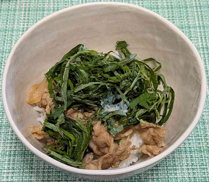 大葉とバターをトッピングした吉野家の牛丼