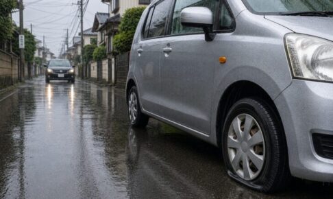 車のタイヤがパンクしたときのイメージ